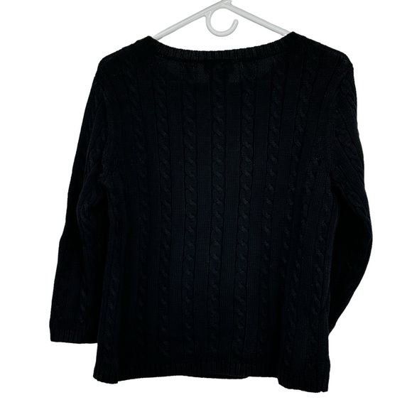 Talbots Size Small Petite Black 100% Cotton Crew Neck Cable Knit Sweater - Picture 6 of 8